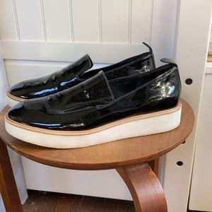 Vince sanders black patent leather slip on loafer sneaker